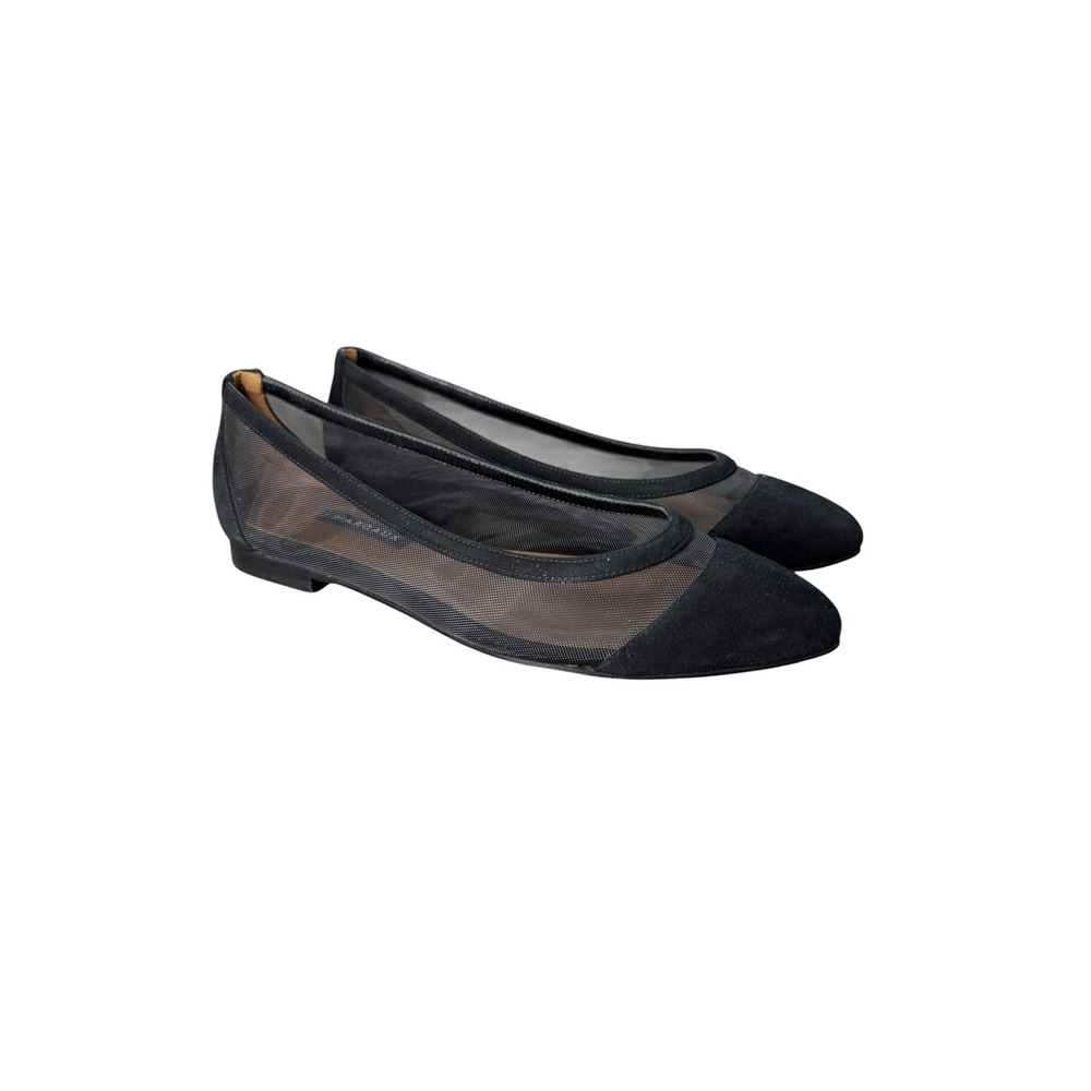 Margaux The Pointe Black Mesh Suede Ballet Flats Pointed Toe Handmade 7.5 Narrow